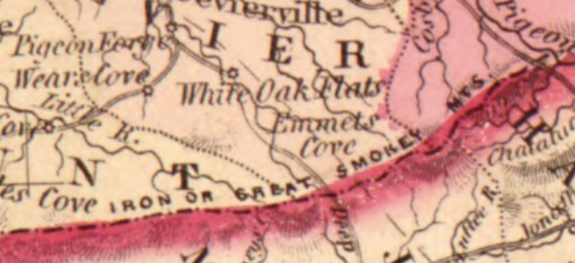 Antique Map showing White Oak Flats - Now known as Gatlinburg